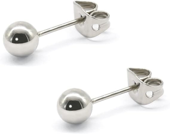 Titanium sfæriske øredobber, unisex, 3 mm, hypoallergene, sølv