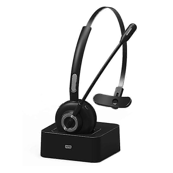 Bluetooth Trådlöst Headset med Mikrofon Handsfree Samtal Hörlurar Laddningsbas för Call Center Kontor Lastbilschaufför