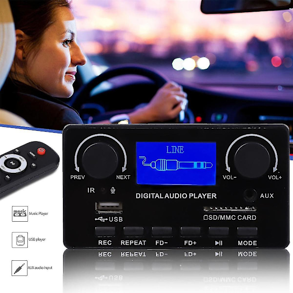 Bluetooth 5.0 Mp3 Dekoodauslevy, Handsfree-tallennus, FM, DC 12V, Mp3, WMA, Wav, Ape, Flac Äänenvahvistinlevy