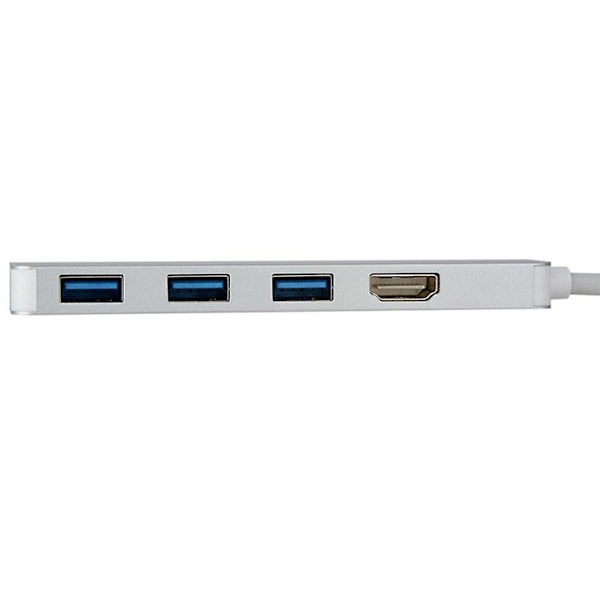 Type-C - 3-port USB3.0 HDMI-keskitin, tukee 4K, hopea