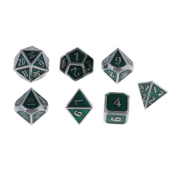 7-sidigt tärningssats för D&D-spel, polyedriska tärningar, kromgrön