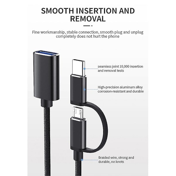 2-in-1 USB 3.0 OTG-sovitinjohto Type-C - USB:sta USB 3.0 -liitäntään, puhelimen lataukseen
