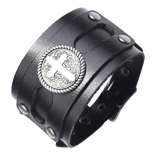 Armbånd med mansjett i PU-lær, spenne, steampunk, håndlaget, svart