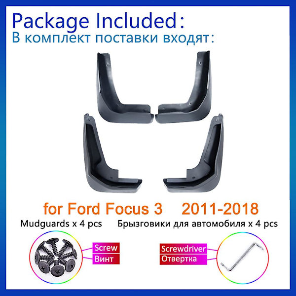 Stänkskydd för Ford Focus 3 MK3 2011 2012 2013 2014 2015 2016 2017 2018
