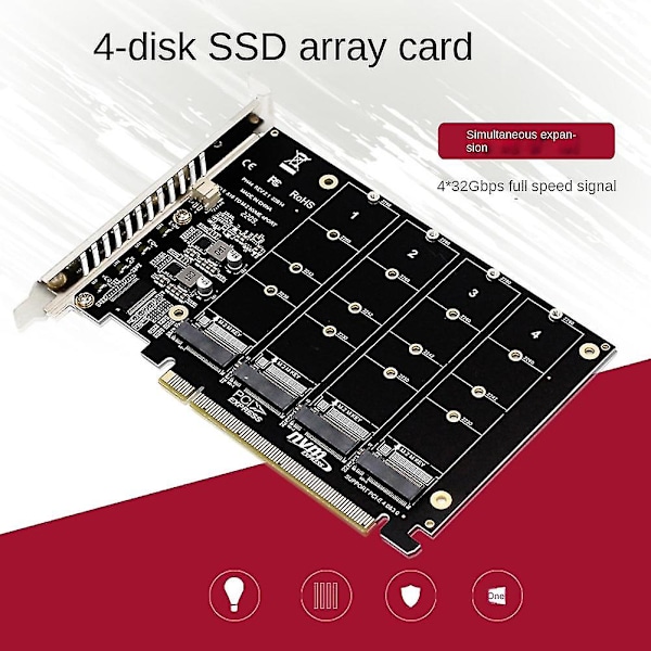 Ph44 Nvme 4-diskskort Pci-e Raid-kort Signalklyvning Utbyggnadskort Nvme Raid Pcie 4.0 3.0 X16 Sp