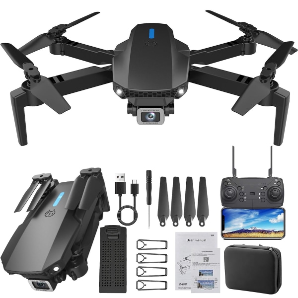 Drone Med Kamera Fpv Drone Med 1080P Kamera 2.4G Wifi Fpv Rc Quadcopter Med Headless Mode, Follow Me, Altitude Hold, Leksaker Presenter för Barn Vuxna Black B