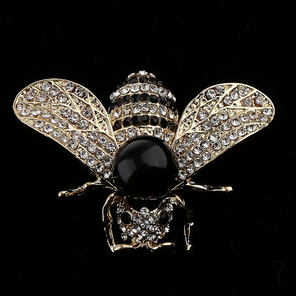 4x helmi-timantti-kivillä koristeltu mehiläisen rintaneula, hyönteinen, lapel-neula, boutonniere, musta