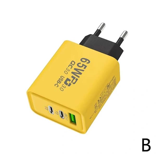 65W USB C-lader hurtiglading EU-plugg PD USB-C Type-C hurtiglading yelllowB EU-PLUGG yelllowB EU-PLUGG