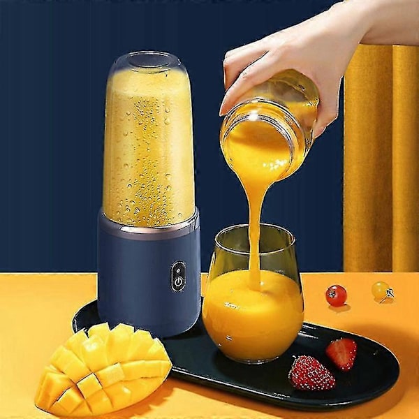 6-Bladig Saftcentrifug & Mixer med Saftkopp & Lock, Bärbar USB Laddningsbar Liten Fruktjuiceblandare