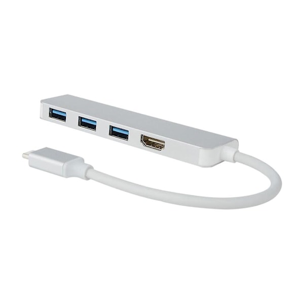 Type-C - 3-port USB3.0 HDMI-keskitin, tukee 4K, hopea