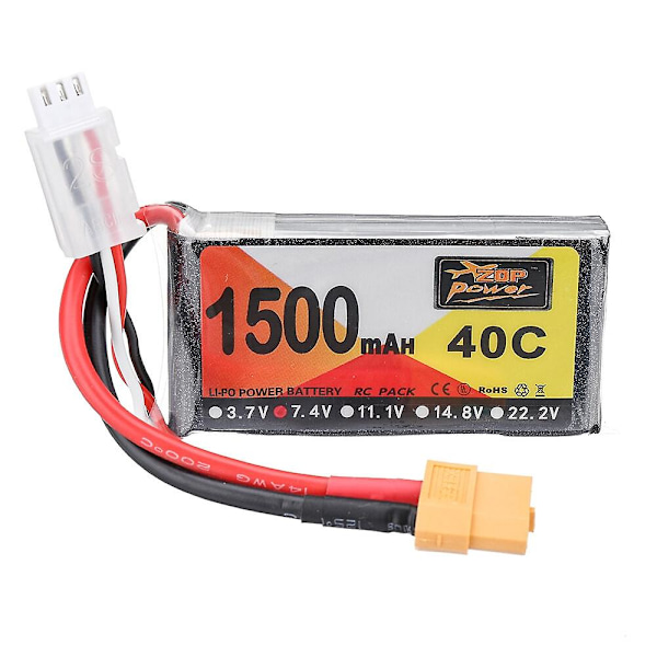 ZOP Power 7.4V 1500mAh 40C 2S LiPo Batteri XT60 Plugg for RC Drone