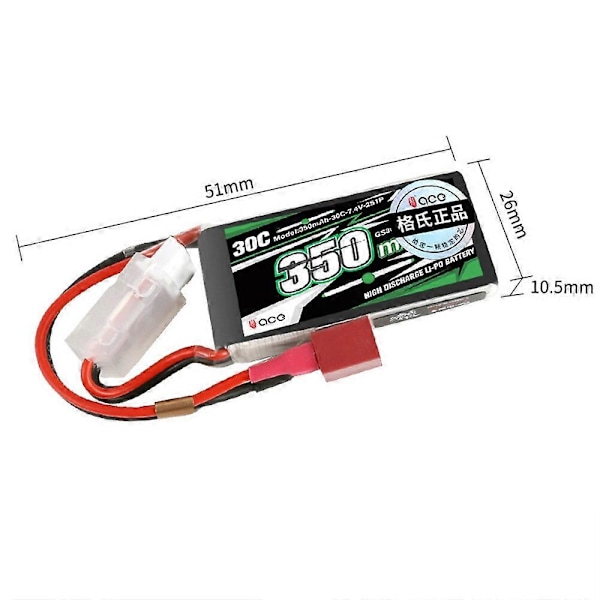 Tattu ACE 7.4V 350mAh 30C 2S1P LiPo Akku T-liittimellä RC-autoon