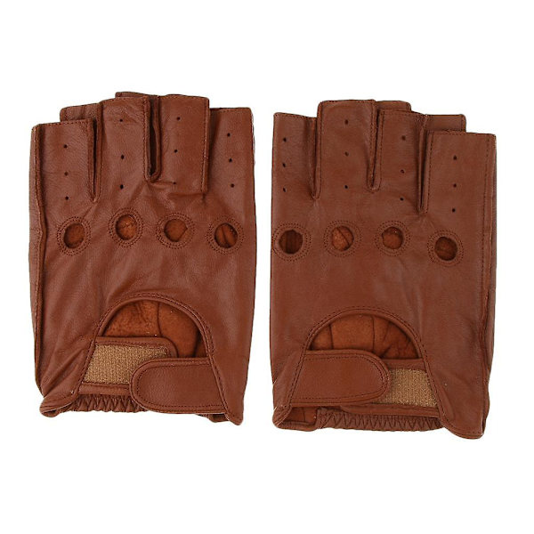 2xretro PU-läder Fingerlösa Körcykelhandskar L Bruna Haken och Slinga