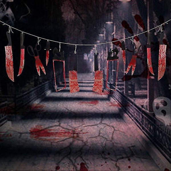 Pelottavat Veriset Veitset ja Terät Ripustuslippu Kummitustalo Halloween-Koriste T