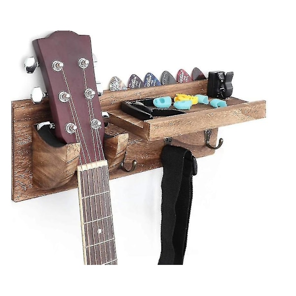 Gitarvegghylle i tre, veggmontert gitarholder, gitarstativ for vegg med 3 kroker