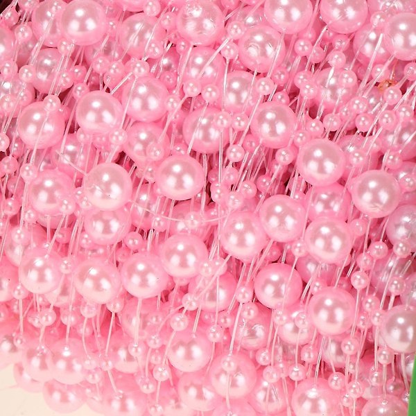 60m Kunstige Perler Perlekæde Garland Bryllupsbord Dekoration 8mm+3mm Pink