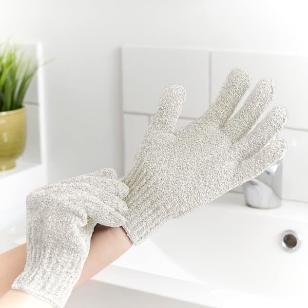 Eksfolierende handsker, kulsyrebehandlet rayon bambus kropsskrubbe - hvid