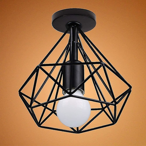 Retro Industriell Metall Taklampe Led E27 Romb Bur 25cm For Spisestue, Bar, Soverom, Kjøkken Og Stue (pakke Med 1 Svart)
