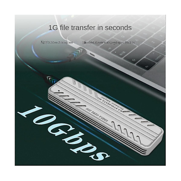 SSD-kabinett M.2 NVMe/SATA, kabinett for USB-C PCIe M2 SSD, USB 3.2 N2 10 Gbps for 2230 2242