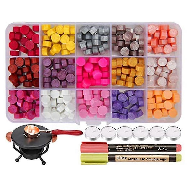 310 Pieces of Wax Bead Set,With Sealing Wax Heater,Wax Melting Spoon, 6 Pieces of Tea Candles,Wax Sealing Set for Gifts