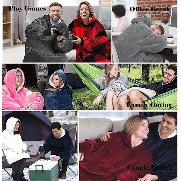 Oversized Pleddgenser, Bærbar Myk og Varm Sherpa Fleece Pleddgenser, Komfortabel Genser med Stor Lomme foran SYR29