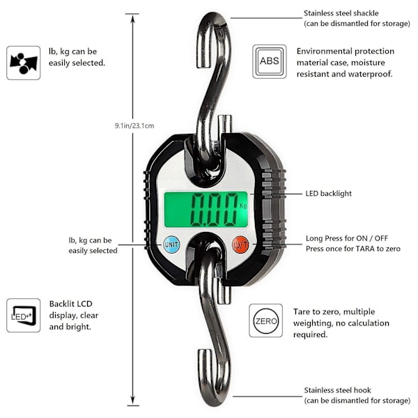 Kranvekt 150 kg Dobbel Nøyaktighet Elektronisk Digital Hakervekt Mini LCD Loop