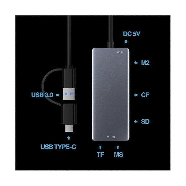 USB 3.0 Multifunksjonskortleser //SD/TF-kort 5 i 1 USB-kortleser 5 Gbps for PC-bærbar datamaskintilbehør