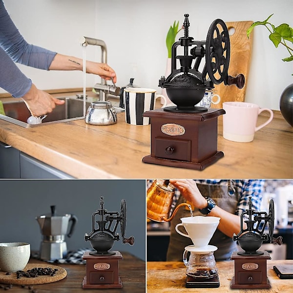 Manuell kaffekvern, trehjemmekvern håndsveiv kaffemølle