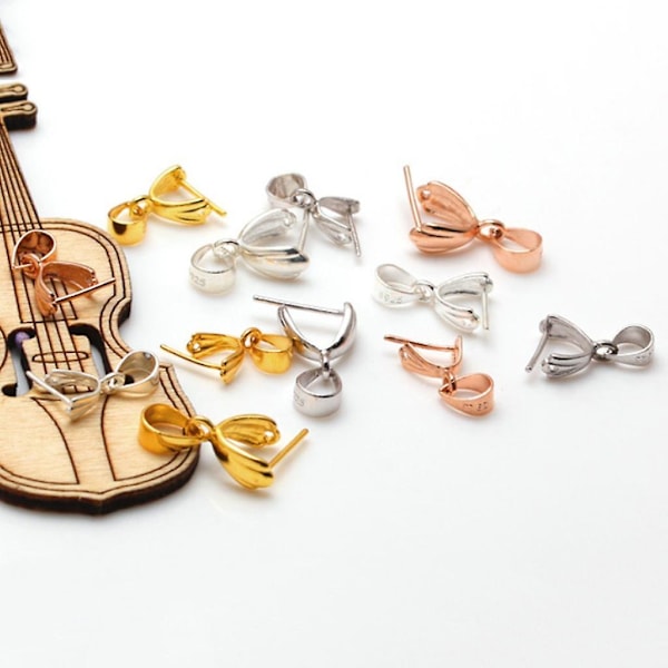 9x 925 Sterling Silver Pinch Clip Bail Spänne Charm Hänge Koppling Guld 4.5mm