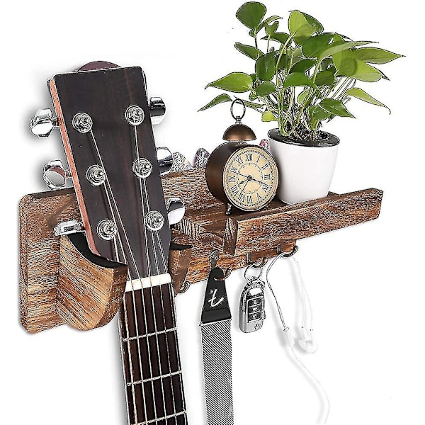 Gitarrväggshyllan Trävägg Gitarrhållare Gitarrhållare Gitarrställ Vägg Med 3 Krokar