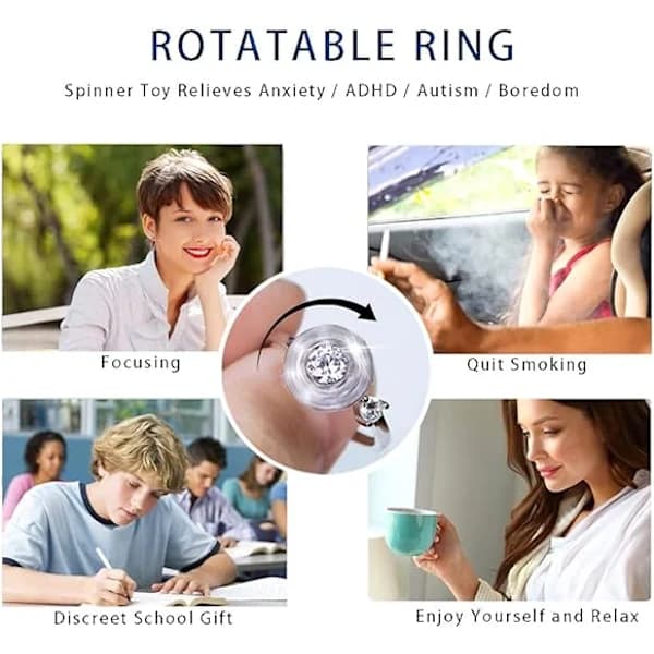 6 stk Fidget angstringer Justerbare ringer sett Justerbare ringer Fidget ringer Dameperlearmbånd, Stablebart