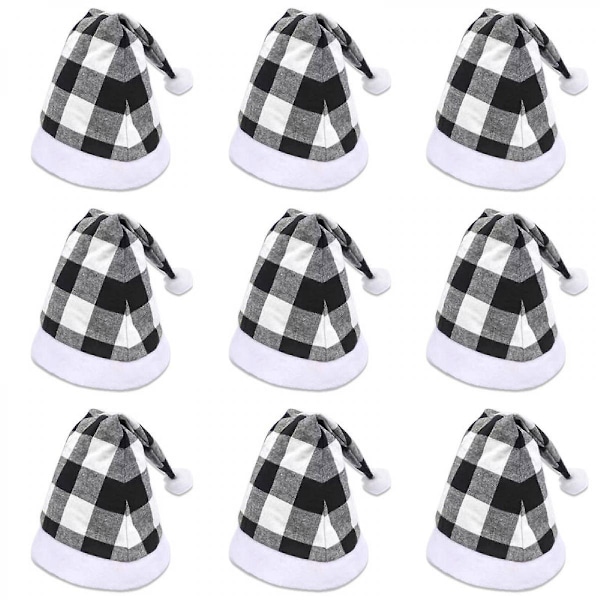 Joulu Jouluhattu Ruudullinen Jouluhattu Ylellinen Pehmohattu Joulupukuihin, Joulujuhlatarvikkeet, Juhlalahjat (mustavalkoinen)