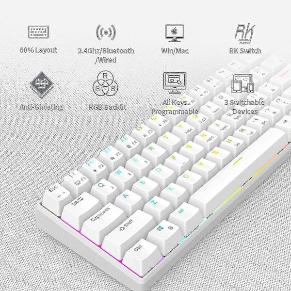 Rk61 Rgb Trådløst/trådet 60% Kompakt Mekanisk Tastatur, 61-tasters Lite Bærbar Spill- og Kontor-Tastatur, Passer for Windows og Mac
