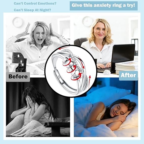 Sølv angstring, stresslindrende fidget spinner-ring, perlebesatt, zirkon tommelring