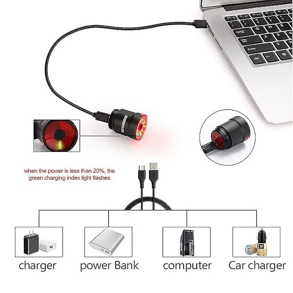 Smart LED Baklykt USB Ladbar Sykkel Baklys Bremsesensor Sikkerhetsvarsel Sykkellys R24