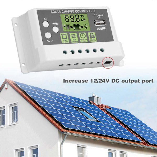 PWM Intelligent Solcelleladeregulering LCD-skjerm USB-utgang 12V 24V 10A (KYZ-20A)