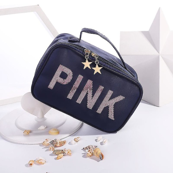 Rosa fyrkantig kosmetisk väska Organizer för kvinnor Stor kapacitet Case Resetoalettförvaringsväska med stjärndragkedja qd best Lavender