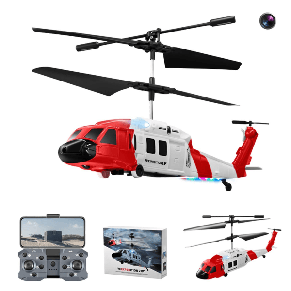 Fjärrkontroll Helikopter Hinder Undvikande Med 1080p kamera, 2.4GHz 3.5ch Rc Helikopter Med LED-ljus, Onekey Start Landning, höjdhållning, gyros Red