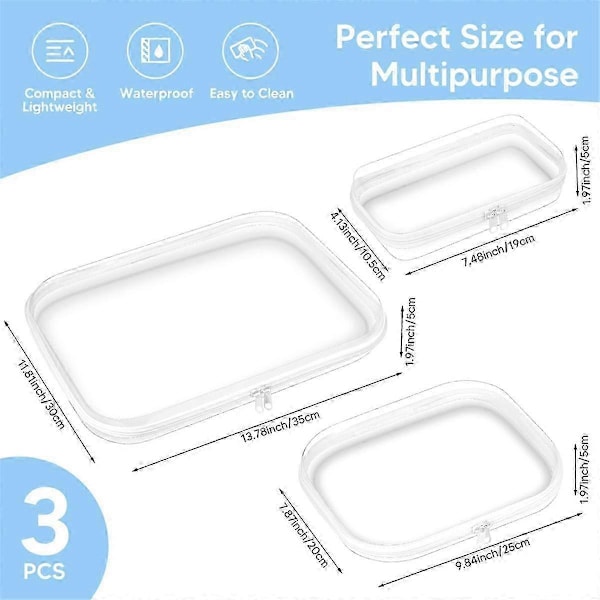 3-pack Zippade Hårda Påsar, Transparent Plastförvaringslådor Små Toalettartiklar, Transparent Hård Skal Zip-fodral