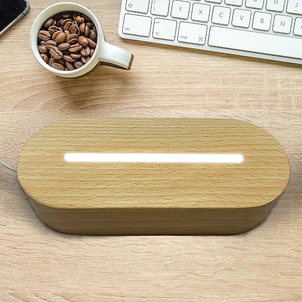 LED Natlampe Træbase Holder Display Stativ Til Krystaller Klar Hvid