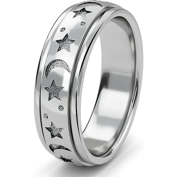 Sølv Stress Relief Ring - Unisex Roterende Ring - 360° Roterende Ring ...