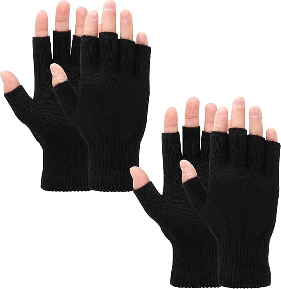 2-pak fingerløse termohandsker - Tykke strikkede touchscreen-elastikvanter til vinter, unisex.