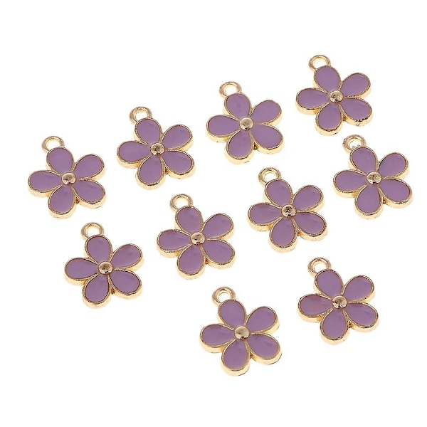 3x10 stk Emalsjerte Blomster Charms Henger For Smykkeproduksjon Armbånd DIY Lilla