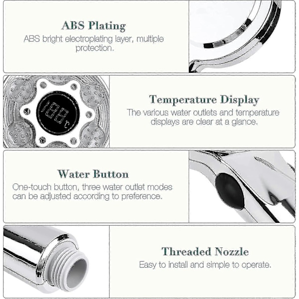 Betterlifefg-LED Bruseshoved, 3 Farver Bruseshoved Med Temperaturvisning, Badeværelsesbruseshoved, Vandbesparende Bruseshoved, Badebruseshoved, Univers