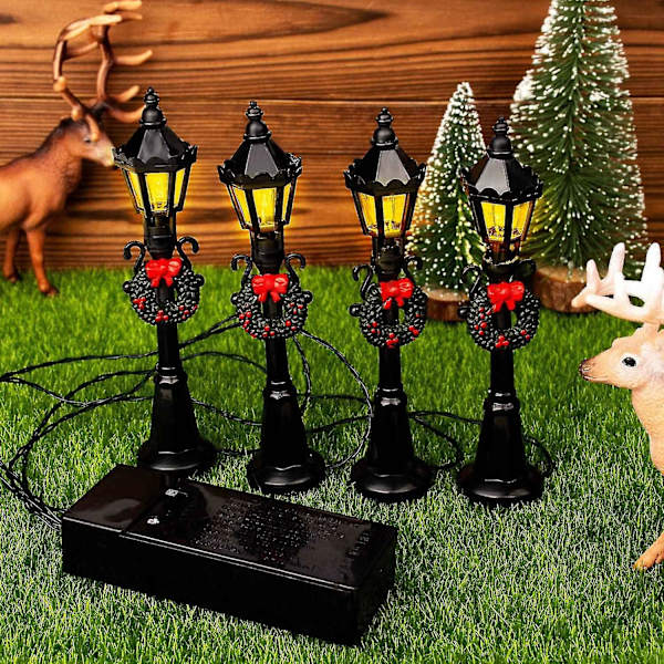 Juleminiatyrgatebelysning, 4 stk Mini Gatelamper, - Landskaps Fairy Garden Tilbehør