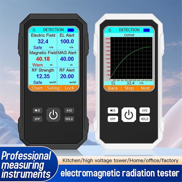3-i-1 EMF-måler Elektrisk felt Magnetisk felt RF-strålingsdetektor Elektromagnetisk radiofrekvens detekteringsmåler, Sort
