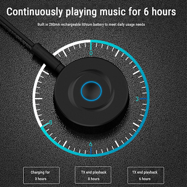 Bluetooth-mottaker, Bluetooth 5.0 lydadapter for bil & hjemme-stereo, høyttaler, TV, nettbrett, med AUX 3,5 mm utgang, lav latenstid og HD-lyd 241712