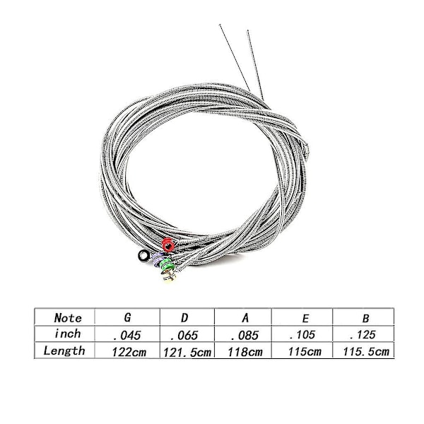 Sæt af 5 stk. Rustfrit Stål Strenge med Kugleender til 5-strenget Elektrisk Guitar Udskiftning