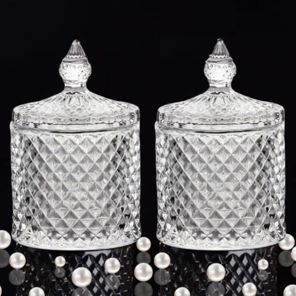 2 glassbokser for bomullspinner/oppbevaringsbokser for bomullspads