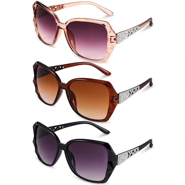 Sommer 3 stk. store solbriller til kvinder, vintage mode damesolbriller, oversized til kvinder